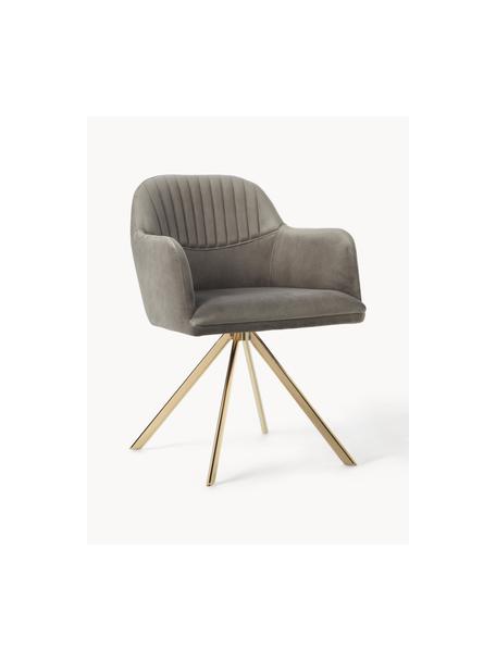 Samt-Drehstuhl Lola mit Armlehne, Bezug: Samtpolyester Der hochwer, Beine: Metall, galvanisiert, Samt Dunkelgrau, Goldfarben, B 53 x T 55 cm