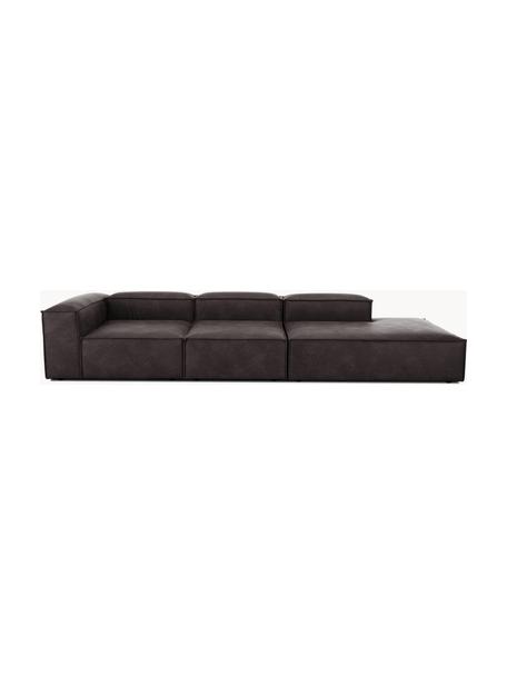 Modulaire XL chaise longue Lennon van gerecycled leer, Bekleding: gerecycled leer (70% leer, Frame: massief hout, multiplex, Poten: kunststof, Leer taupe, B 357 x D 119 cm, rugleuning links