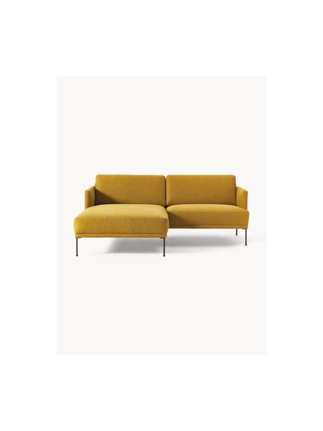 Kleines Ecksofa Fluente, Bezug: 100 % Polyester Der strap, Gestell: Massives Kiefernholz, Bir, Füße: Metall, pulverbeschichtet, Webstoff Ocker, B 198 x T 152 cm, Eckteil links