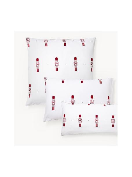 Federa reversibile in flanella con motivo schiaccianoci rosso/bianco Noan, Rosso, bianco, con motivo schiaccianoci, Larg. 50 x Lung. 80 cm