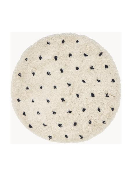 Tapis rond et moelleux à poils longs Ayana, 100 % polyester, Beige clair, noir, Ø 120 cm