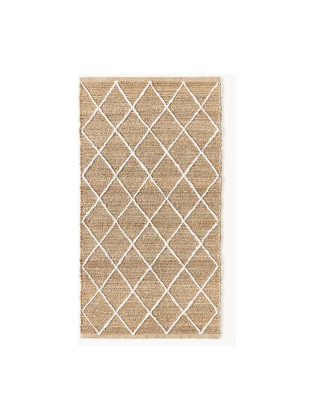 Handgemaakt jute vloerkleed Kunu, 100% jute, Bruin, wit, B 80 x L 150 cm (maat XS)