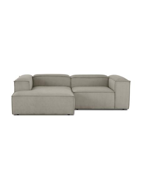 Divano angolare componibile in velluto a coste grigio Lennon, Rivestimento: velluto a coste (92% poli, Struttura: legno di pino massiccio, , Piedini: plastica I piedini si tro, Velluto a coste grigio, Larg. 238 x Prof. 180 cm, chaise-longue a sinistra