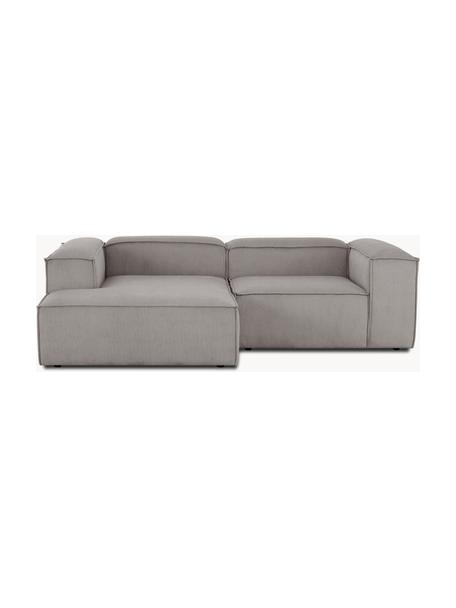 Divano angolare componibile in velluto a coste Lennon, Rivestimento: velluto a coste (92% poli, Struttura: legno di pino massiccio, , Piedini: plastica, Velluto a coste grigio, Larg. 238 x Prof. 180 cm, chaise-longue a sinistra