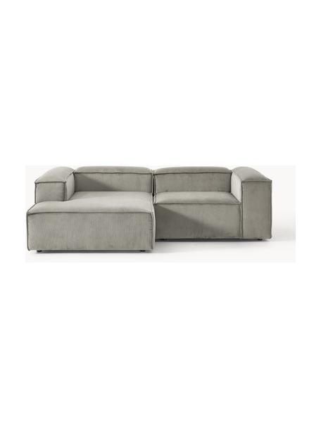 Modulares Ecksofa Lennon aus Cord, Bezug: Cord (92 % Polyester, 8 %, Gestell: Massives Kiefernholz, Spe, Füße: Kunststoff Dieses Produkt, Cord Grau, B 238 x T 180 cm, Eckteil links