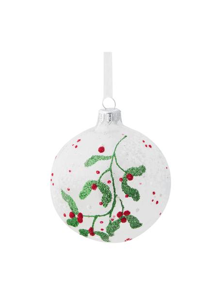 Boules de Noël soufflées bouche Berry Ø 8 cm, 6 pièces, Verre, Transparent, vert, rouge, blanc, Ø 8 cm