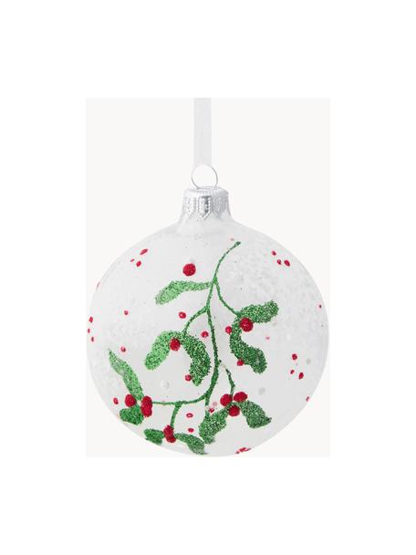 Bolas de Navidad sopladas artesanalmente Berry, Ø 8 cm, 6 uds., Vidrio, Transparente, verde, rojo, blanco, Ø 8 cm