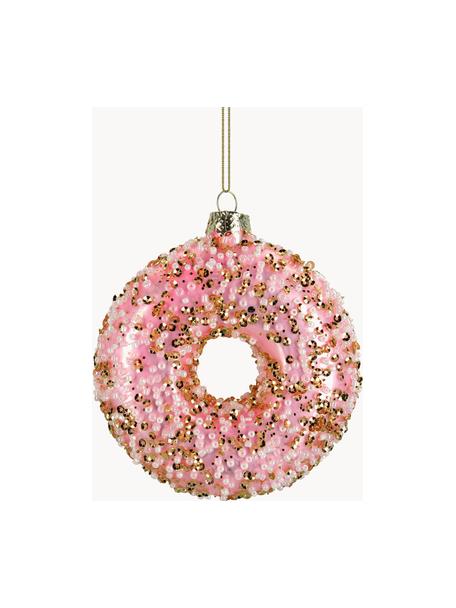 Adorno navideño donut Glaze, Vidrio, Rosa, dorado, Ø 9 cm