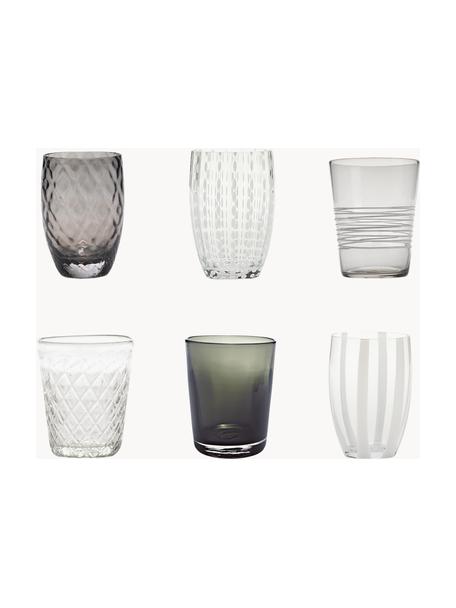 Handgefertigte Wassergläser Melting, 6er-Set, Glas, Grau, Transparent, Set mit verschiedenen Größen