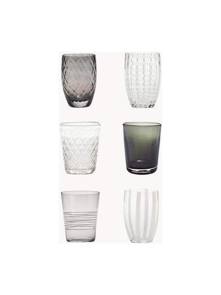 Handgemaakte waterglazen Melting, 6-delig, Glas, Grijs, transparant, Set met verschillende groottes