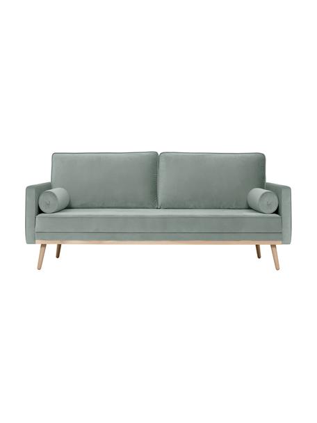 Sofa z aksamitu z nogami z drewna dębowego Saint (3-osobowa), Tapicerka: aksamit (poliester) Dzięk, Aksamitny szałwiowy zielony, S 210 x G 93 cm