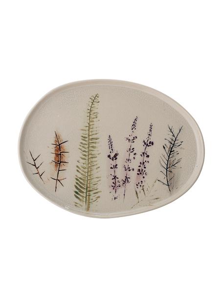 Piatto da portata fatto a mano con motivo erba Bea, Gres, Beige, Lung. 35 x Larg. 26 cm