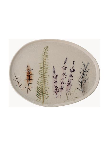 Ručně vyrobený servírovací talíř s motivem trávy Bea, Kamenina, Světle béžová, D 35 cm, Š 26 cm