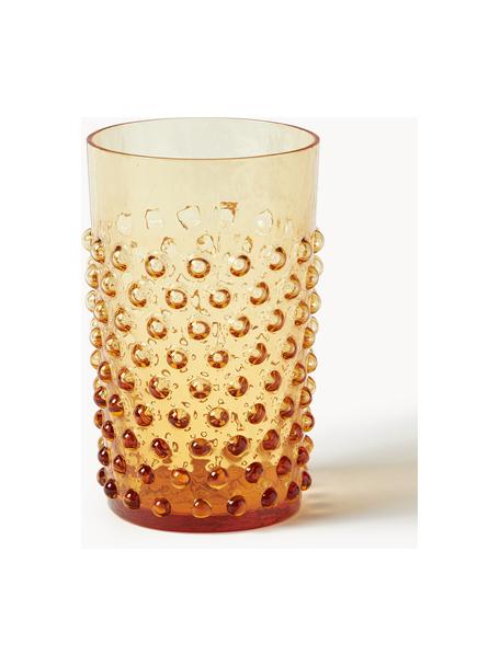 Ručně foukané sklenice Hobnail, 6 ks, Foukané sklo, Oranžová, transparentní, Ø 7 cm, V 11 cm, 200 ml