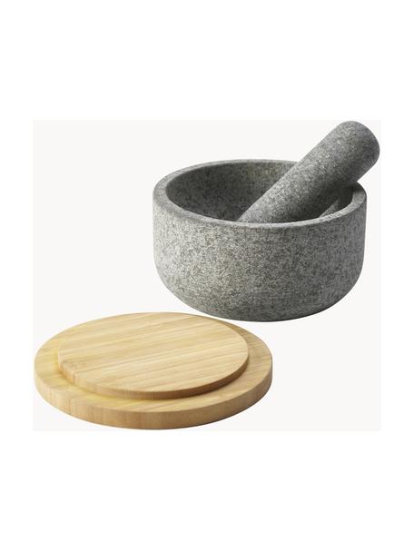 Mörser und Stössel Dash aus Granit, 2er-Set, Deckel: Bambus, Grau, Beige, Ø 16 x H 13 cm