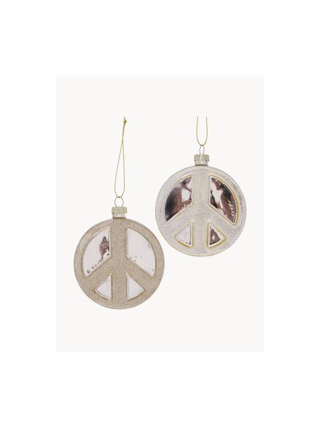 Kerstboomhangers Peace, set van 2, Gelakt glas, Goudkleurig, B 8 x H 9 cm