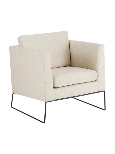 Poltrona classica con gambe in metallo Milo, Rivestimento: copertura in poliestere d, Struttura: legno di pino, Gambe: metallo, verniciato, Tessuto beige, Larg. 63 x Prof. 75 cm