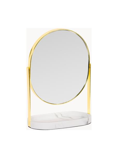 Kosmetikspiegel Bello mit Vergrößerung, Rahmen: Metall, Sockel: Polyresin, Spiegelfläche: Spiegelglas, Goldfarben, Weiß, marmoriert, B 18 x H 26 cm