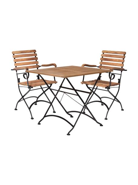Set de balcón Parklife, 3 pzas., Estructura: metal galvanizado y con p, Negro, madera de acacia, Set de diferentes tamaños