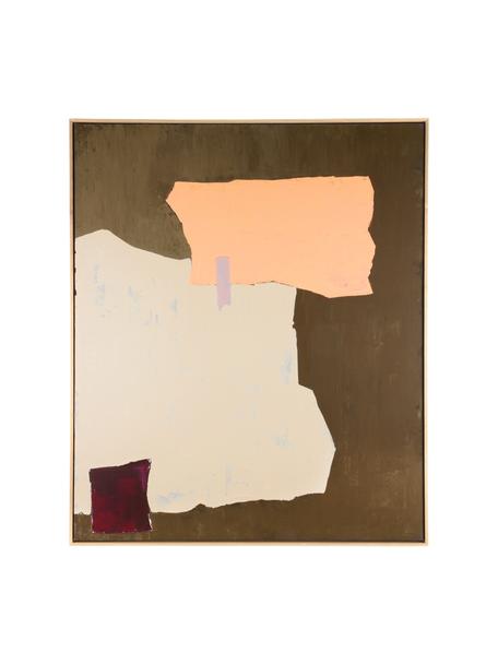 Ingelijste canvasprint Olivia, Frame: essenhout, Bruin, roze, crèmekleurig, B 100 x H 120 cm