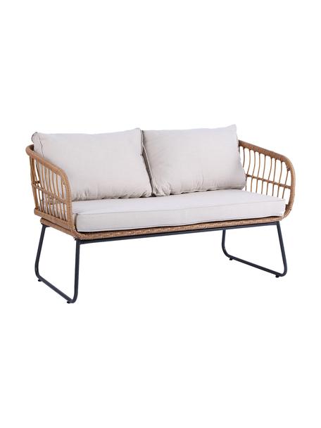 Canapé lounge de jardin Le Bonom Vistdal, Tissu beige, rotin, larg. 126 x prof. 70 cm
