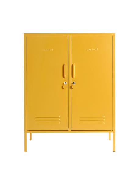 Credenza alta in metallo Midi, Acciaio verniciato a polvere, Giallo senape, Larg. 85 x Alt. 111 cm