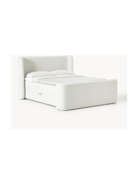 Bouclé-Boxspringbett Perla mit Stauraum, Bezug: Bouclé (71 % Polyacryl, 2, Matratze: 7-Zonen-Taschenfederkernm, Bouclé Off White, B 180 x L 200, Härtegrad H2+H3