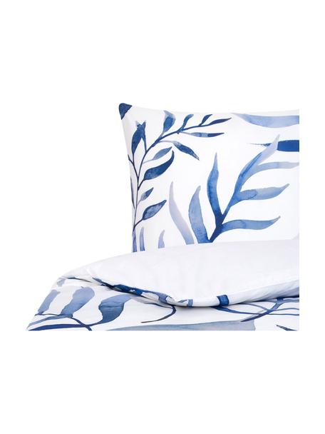 Housse de couette en percale Francine, Blanc, bleu, larg. 200 x long. 200 cm