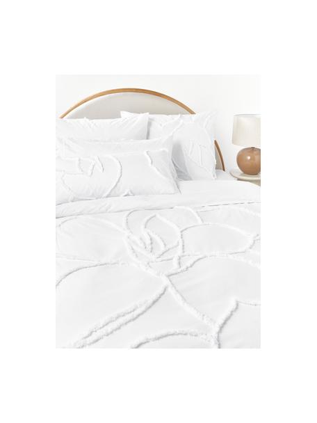 Housse de couette en percale de coton tuftée Madeline, Blanc, larg. 140 x long. 200 cm