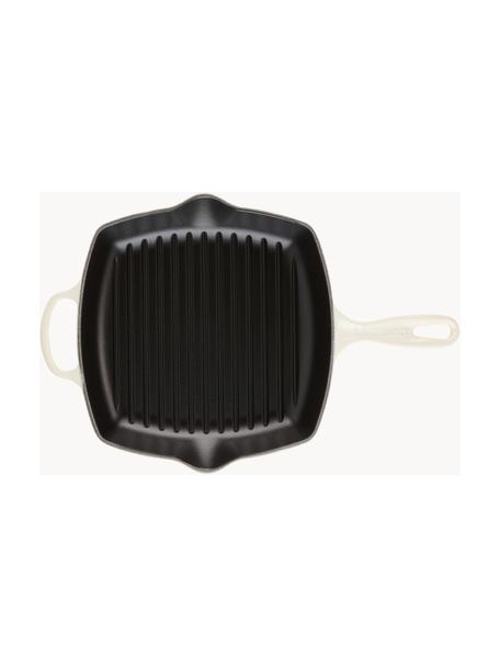 Vierkante grillpan Signature Collection uit gietijzer met gegroefde structuur, Geëmailleerd gietijzer, Gebroken witte tinten, B 44 x H 5 cm