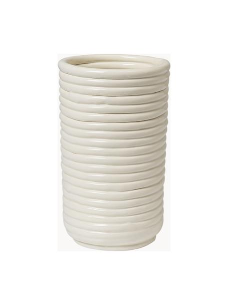 Handgefertigte Vase Corduroy, H 21 cm, Keramik, glasiert, Off White, Ø 12 x H 21 cm