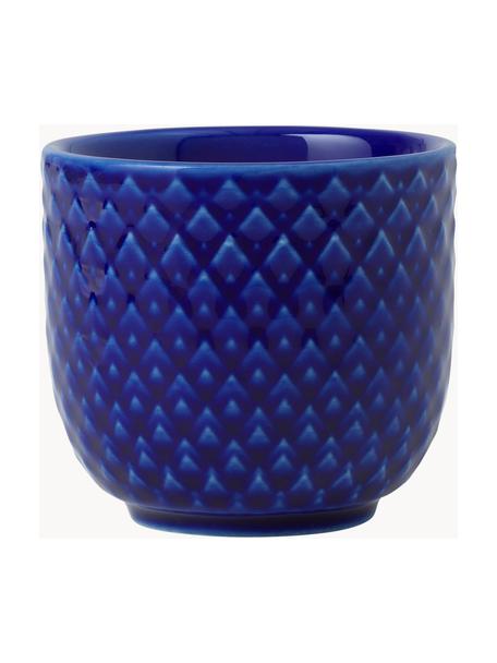 Soportes de huevo de porcelana con relieves Rhombe, 4 uds., Porcelana, Azul oscuro, Ø 5 x Al 5 cm