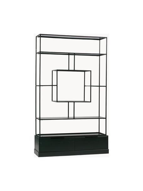 Libreria in metallo con contenitore Fons, Cornice: metallo laccato, Nero, Larg. 126 x Alt. 204 cm