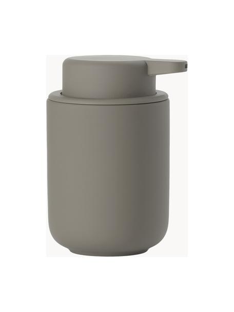 Distributeur de savon en grès à surface veloutée Omega, Taupe, Ø 8 x haut. 13 cm