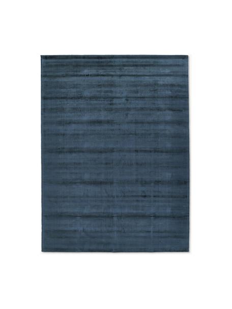 Handgeweven viscose vloerkleed Jane, Onderzijde: 100% katoen, Donkerblauw, B 300 x L 400 cm (maat XL)