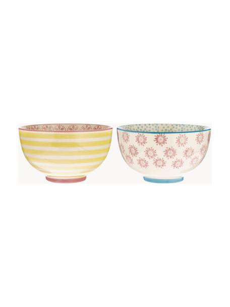 Set 2 ciotole dipinte a mano Patrizia, Gres, Multicolore, Ø 12 x Alt. 7 cm