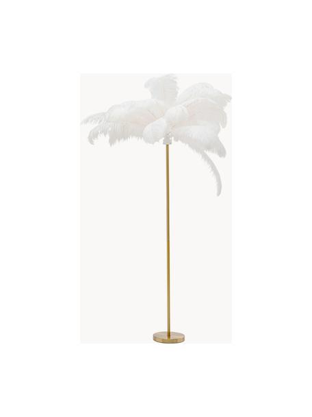 Stehlampe Feather Palm, Lampenschirm: Straussenfedern, Goldfarben, Weiss, H 165 cm