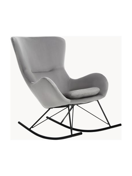 Fluwelen schommelstoel Wing met metalen poten, Bekleding: fluweel (polyester) Met 1, Frame: gegalvaniseerd metaal, Fluweel grijs, zwart, B 76 x D 108 cm