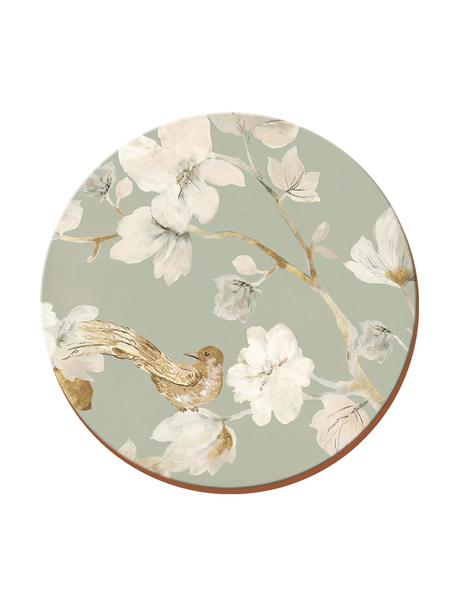 Podstawka Duck Egg Floral, 4 szt., Korek, Szarozielony, kremowobiały, odcienie złotego, Ø 12 cm