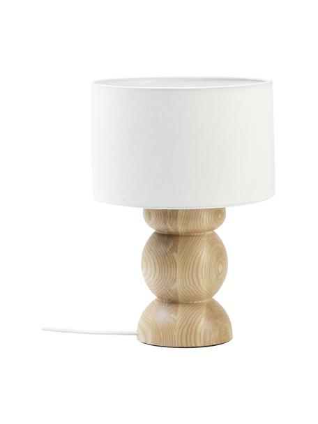 Lámpara de mesa de madera de fresno Sascha, Pantalla: tejido en aspecto lino, Cable: cubierto en tela, Madera clara, Ø 24 x Al 34 cm