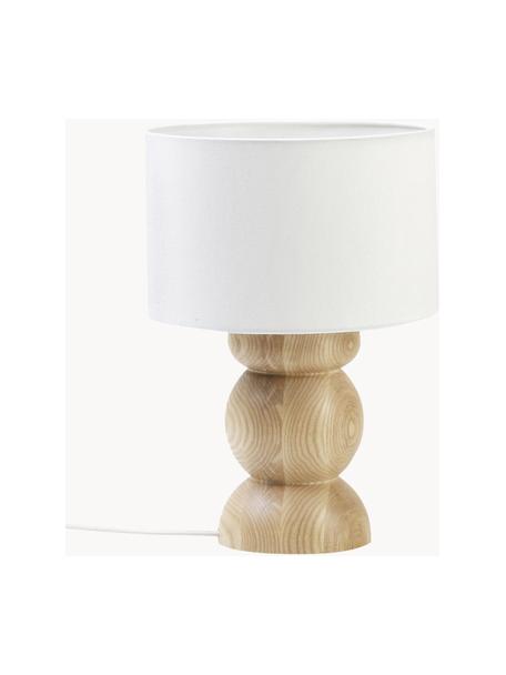 Lámpara de mesa de madera de fresno Sascha, Pantalla: tejido en aspecto lino, Cable: cubierto en tela, Madera de fresno clara, blanco, Ø 24 x Al 34 cm