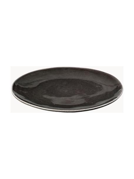 Platos llanos artesanales Nordic Coal, 4 uds., Gres, Negro jaspeado, Ø 26 cm