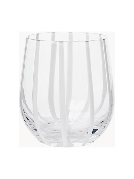 Mundgeblasenes Wasserglas Stripe, Glas, mundgeblasen, Transparent, Weiß, Ø 10 x H 10 cm, 350 ml