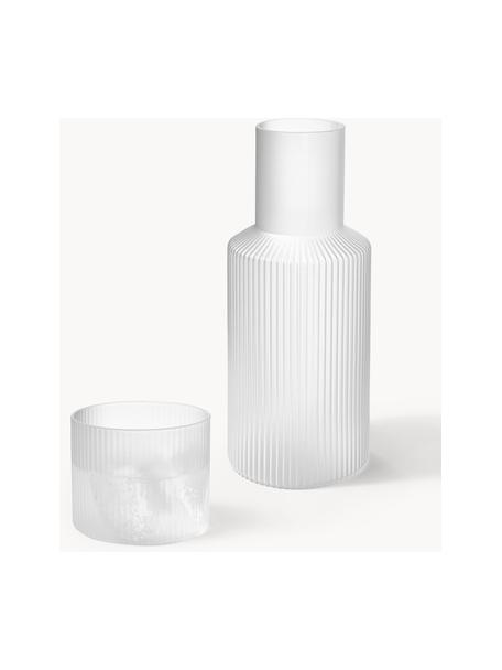 Carafe et verre striés soufflés bouche Ripple, 2 pièces, Verre, soufflé bouche, Translucide, mat, Lot de tailles différentes