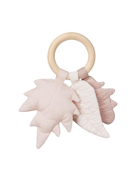 Hochet en coton bio Leaves, Tons roses, larg. 8 x long. 17 cm