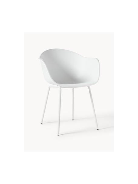 Kunststoffen armstoel Claire met metalen poten, Zitvlak: kunststof, Poten: gepoedercoat metaal, Wit, B 60 x D 54 cm