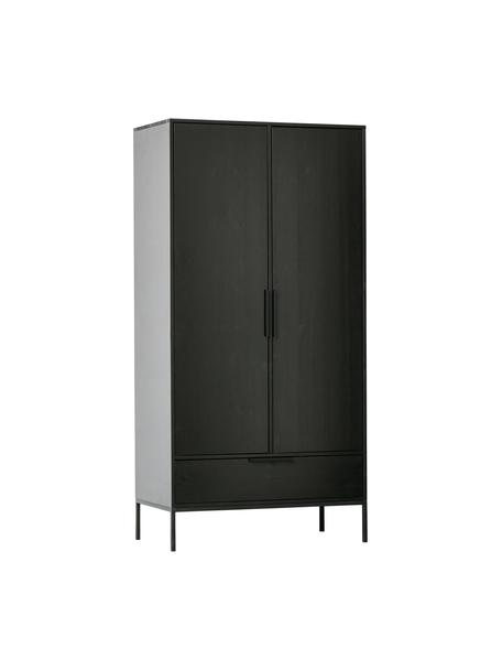 Szafa z drewna sosnowego Adam, 2-drzwiowa, Korpus: drewno sosnowe, lakierowa, Nogi: metal powlekany, Drewno sosnowe lakierowane na czarno, S 100 x W 200 cm