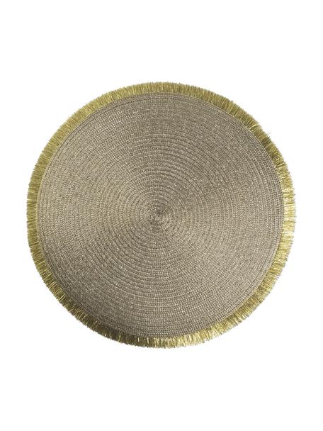 Okrągła podkładka z tworzywa sztucznego z frędzlami Linda, 6 szt., Tworzywo sztuczne, Odcienie złotego, Ø 38 cm
