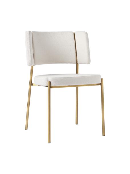 Krzesło tapicerowane bouclé Samantha, 2 szt., Tapicerka: bouclé (100% poliester) D, Nogi: metal malowany proszkowo, Złamana biel bouclé, odcienie złotego, S 55 x G 55 cm