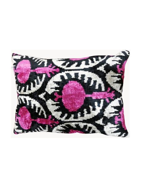 Copricuscino in velluto con motivo astratto Velvety, Retro: 100% cotone, Rosa, nero, bianco, Larg. 40 x Lung. 60 cm